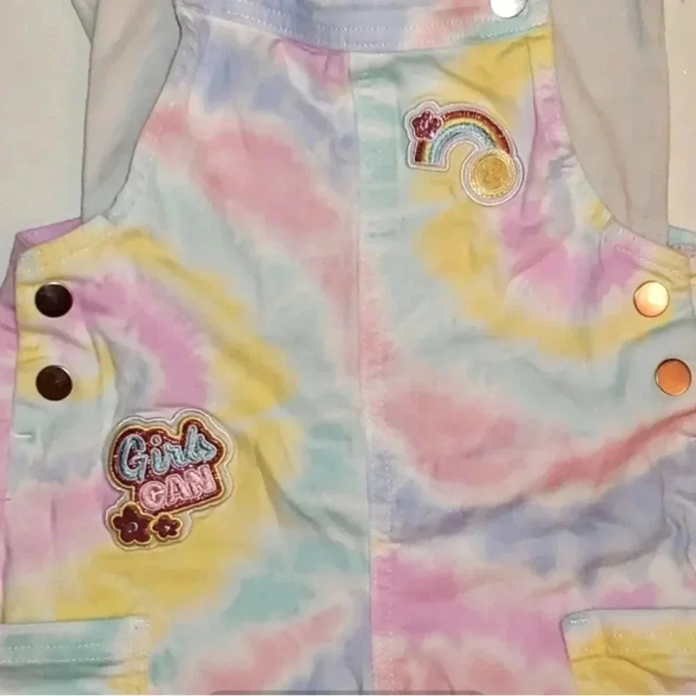 365 Kids Pastel Tie Dye Denim Shortalls size 6 Garanimals
